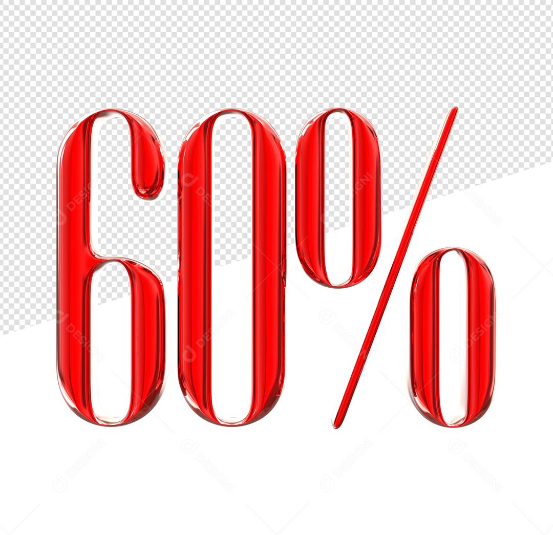 Número 3D 60% Vermelho Elemento Para Composição PSD
