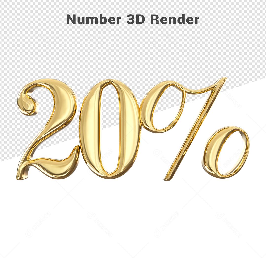 Número 3D 20% Dourado Elemento Para Composição PSD