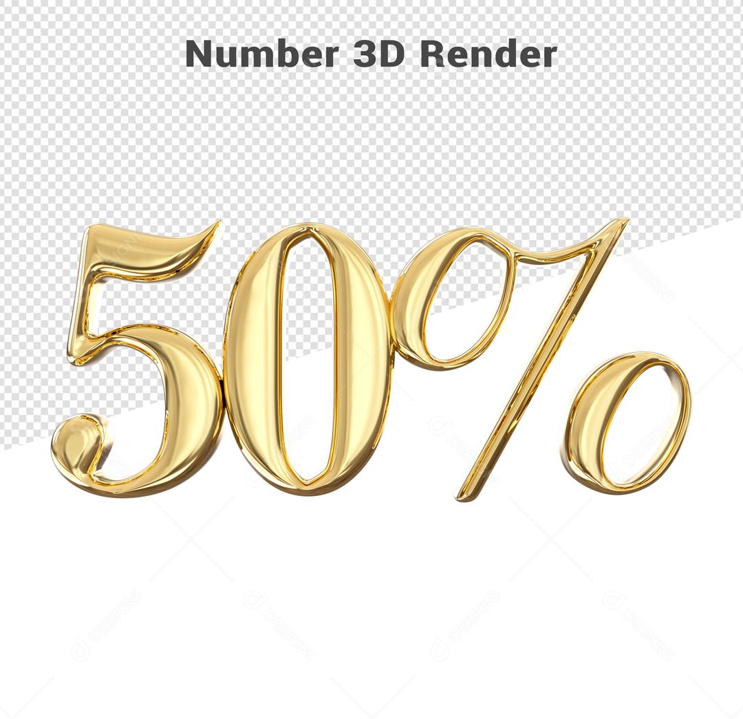 Número 3D 50% Dourado Elemento Para Composição PSD