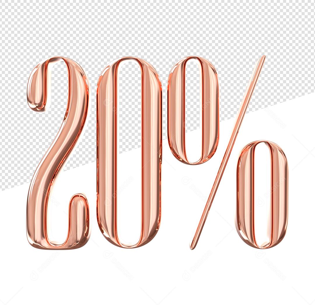 Número 3D 20% Rosa Elemento Para Composição PSD