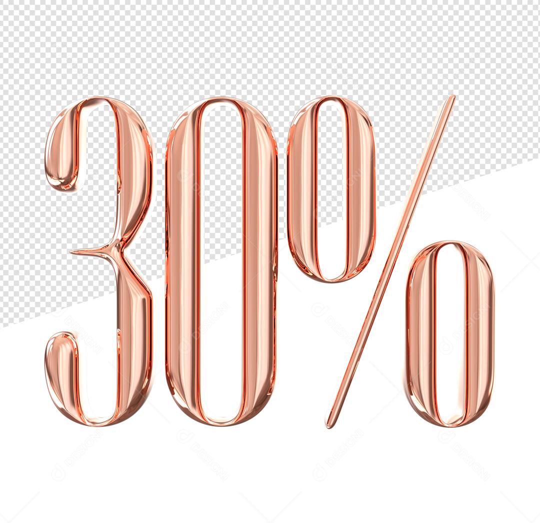 Número 3D 30% Rosa Elemento Para Composição PSD