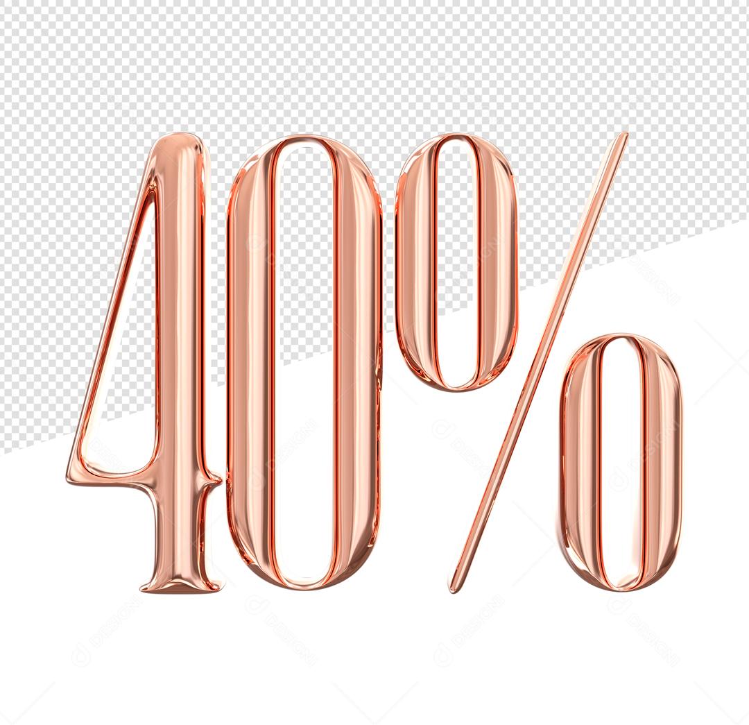 Número 3D 40% Rosa Elemento Para Composição PSD