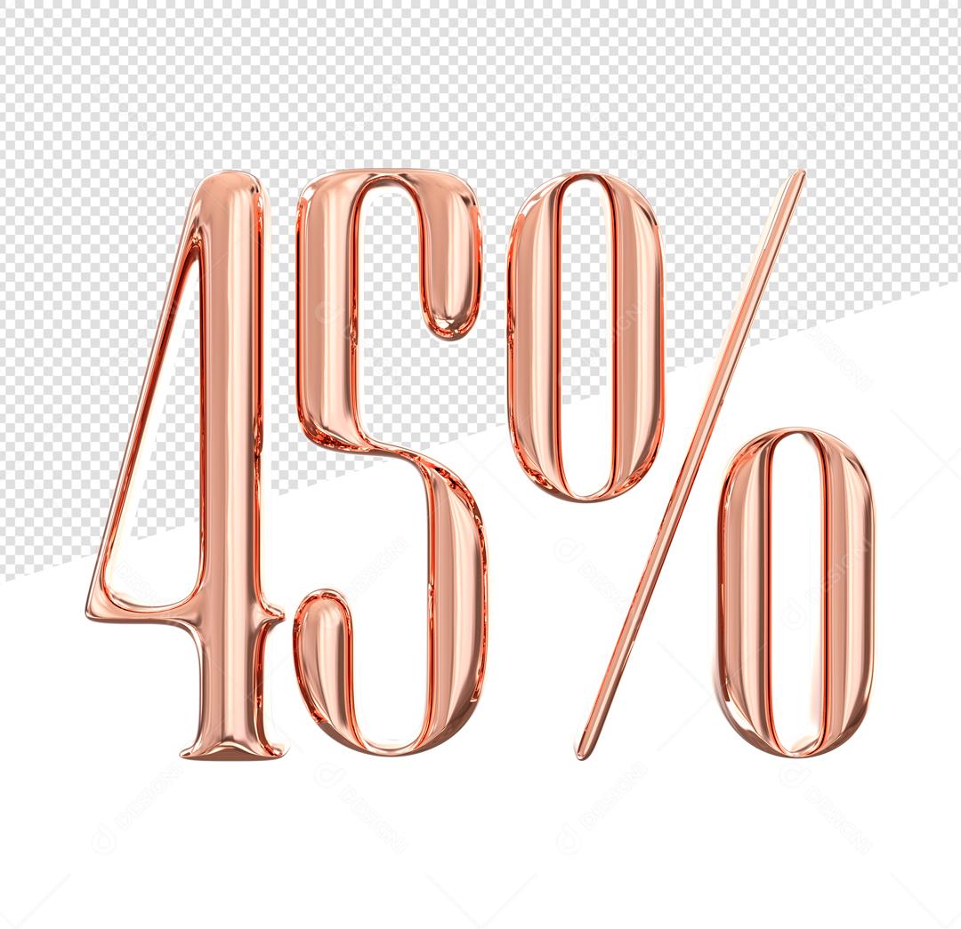 Número 3D 45% Rosa Elemento Para Composição PSD