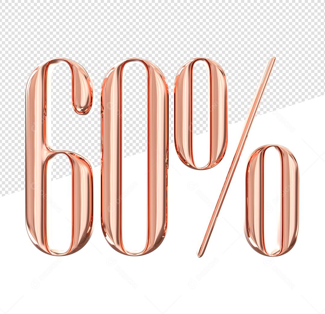 Número 3D 60% Rosa Elemento Para Composição PSD