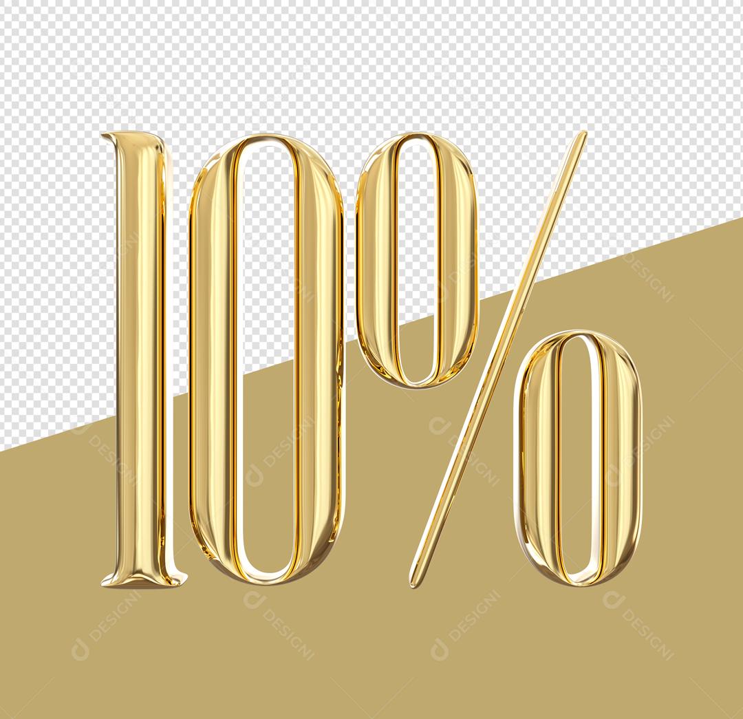 Número 10% Dourado Elemento 3D Para Composição PSD