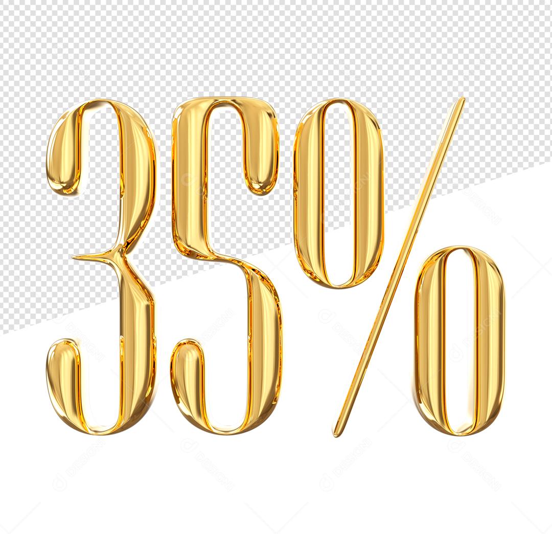 Número 35% Dourado Elemento 3D Para Composição PSD