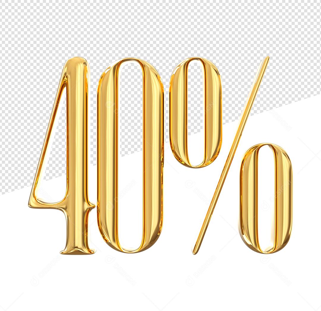 Número 40% Dourado Elemento 3D Para Composição PSD