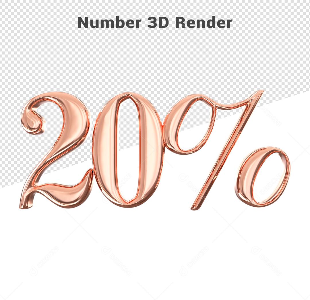 Número 20% Rosa Elemento 3D Para Composição PSD