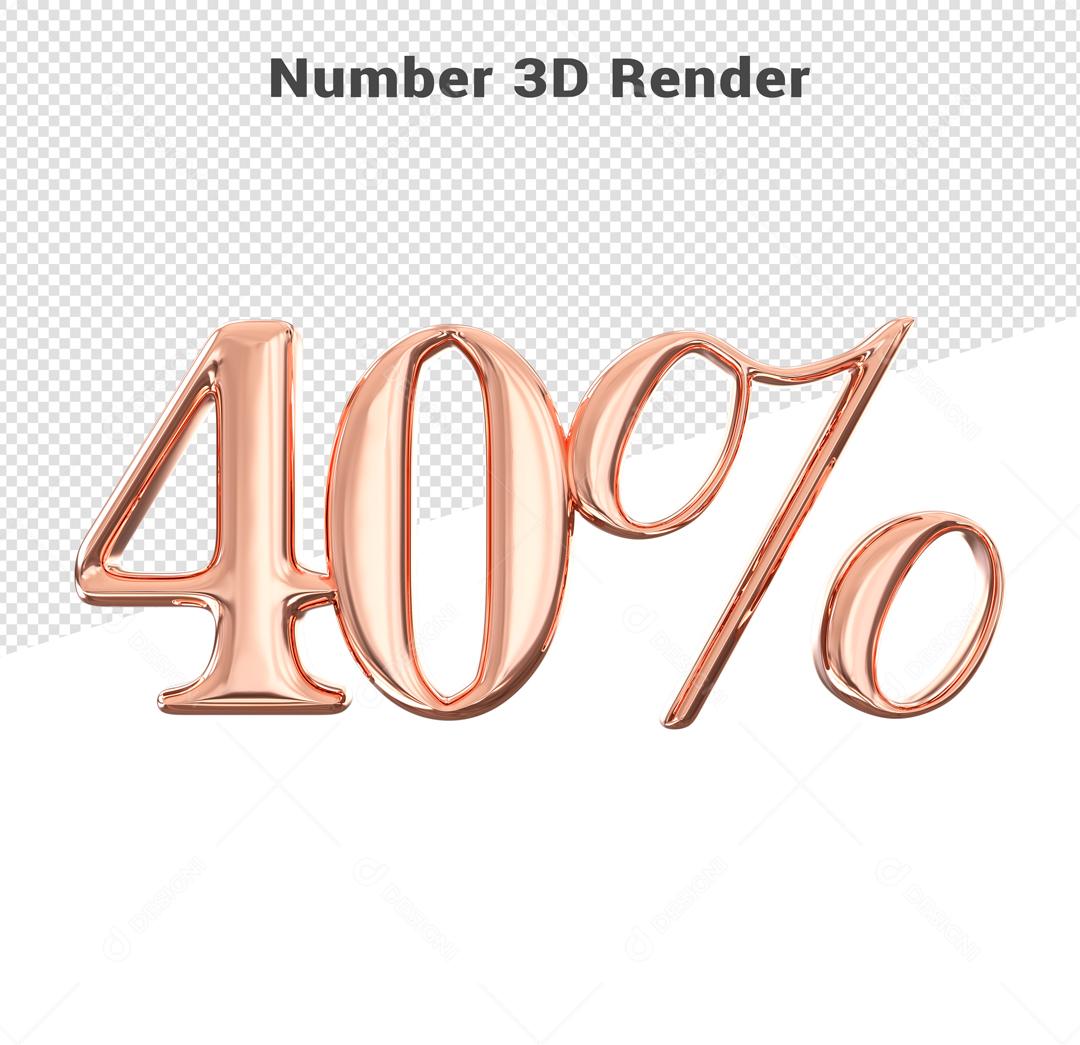 Número 40% Rosa Elemento 3D Para Composição PSD
