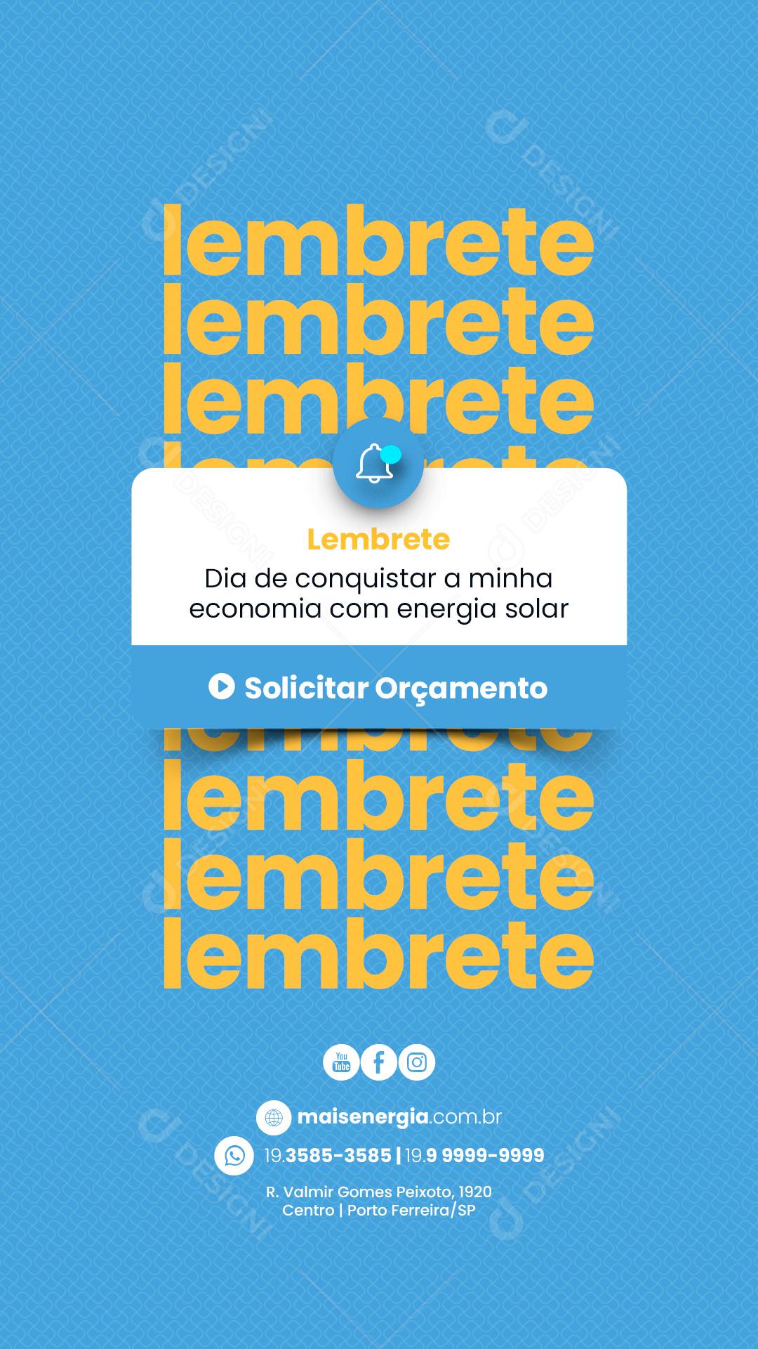 Story Lembrete Dia de Conquistar a Minha Economia com Energia Solar Social Media PSD Editável