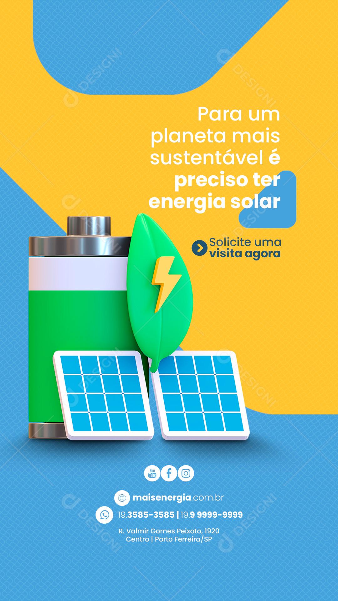 Story Para um Planeta mais Sustentável Energia Solar Social Media PSD Editável