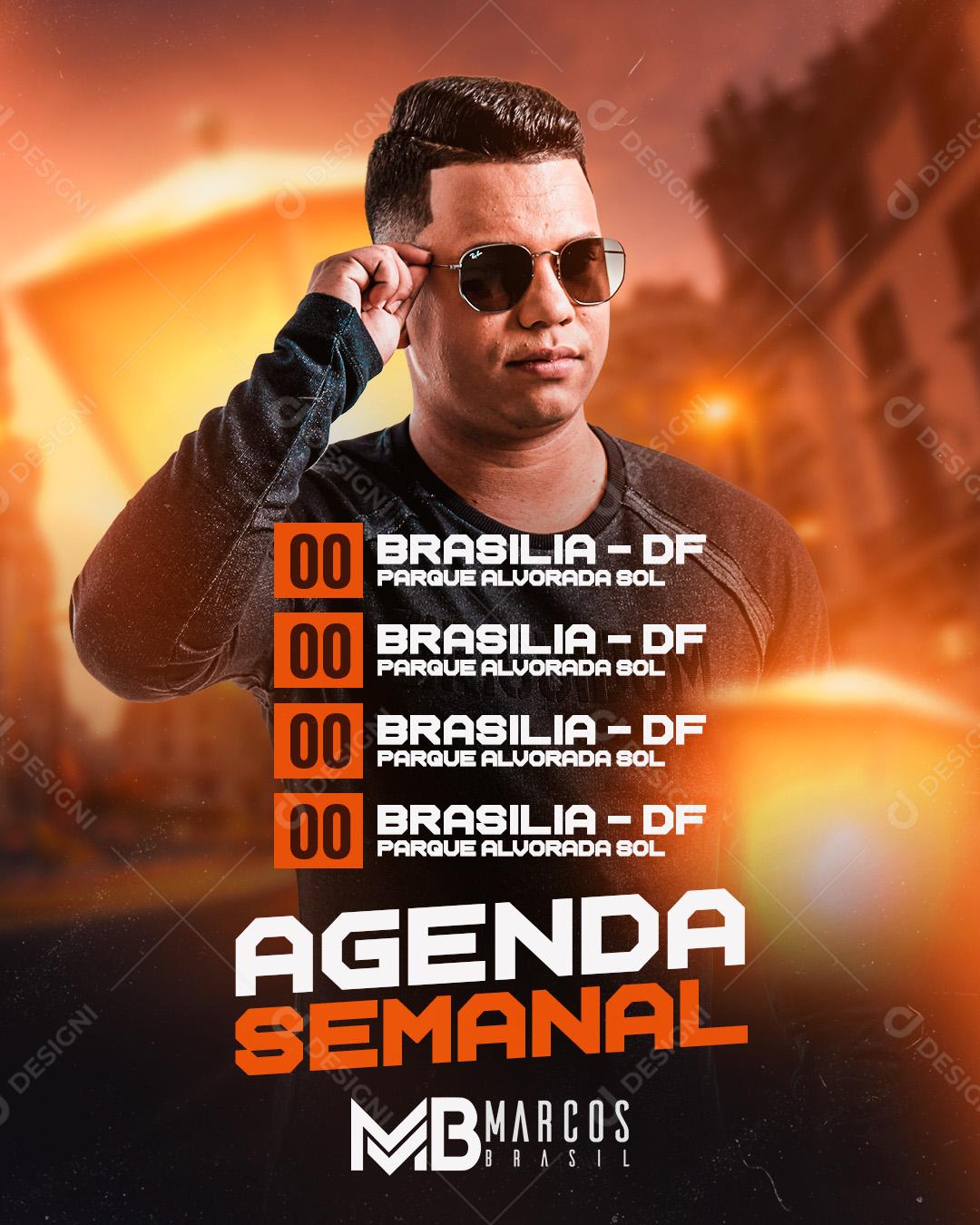 Flyer Agenda Semanal Marcos Brasil Social Media PSD Editável