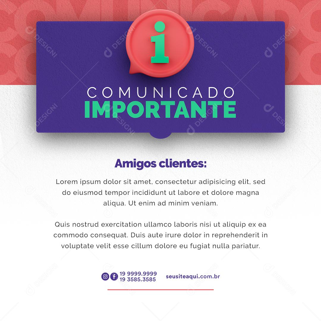 Comunicado Importante Lojas Social Media PSD Editável