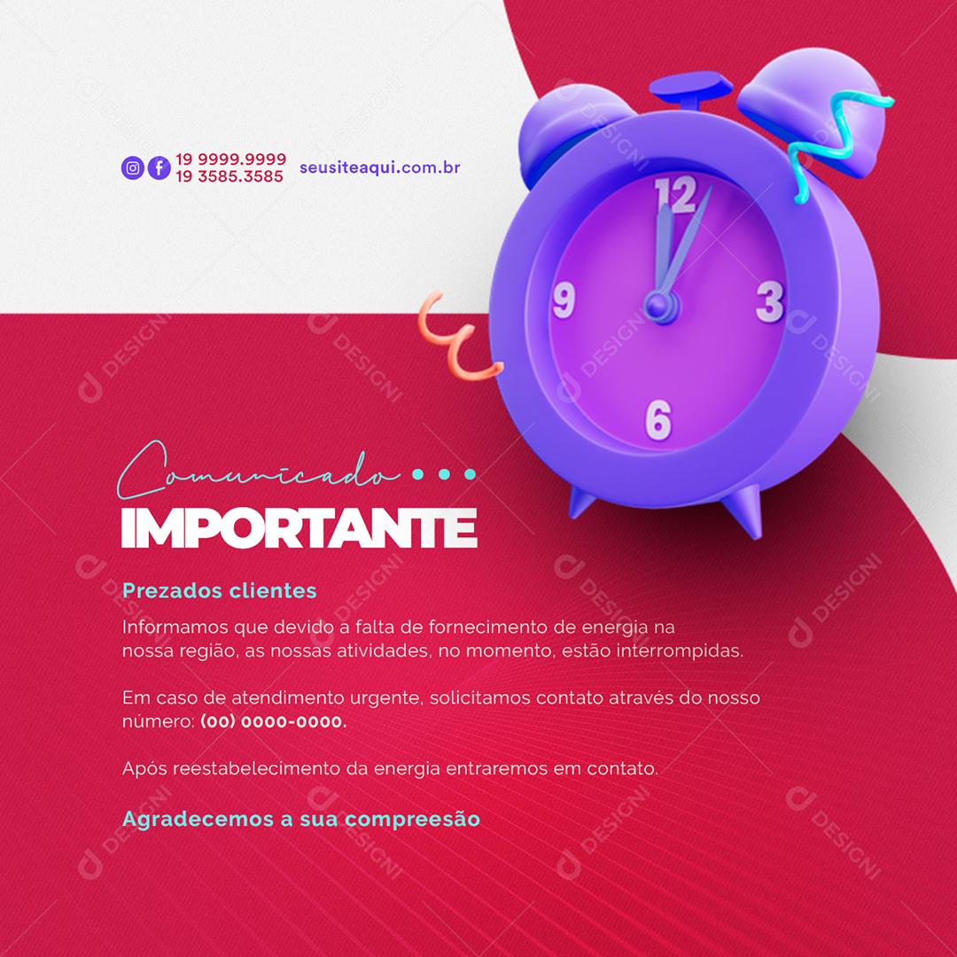 Social Media Comunicado Importante Lojas PSD Editável