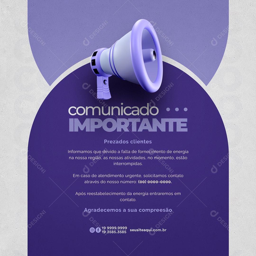 Comunicado Importante Lojas Social Media PSD Editável