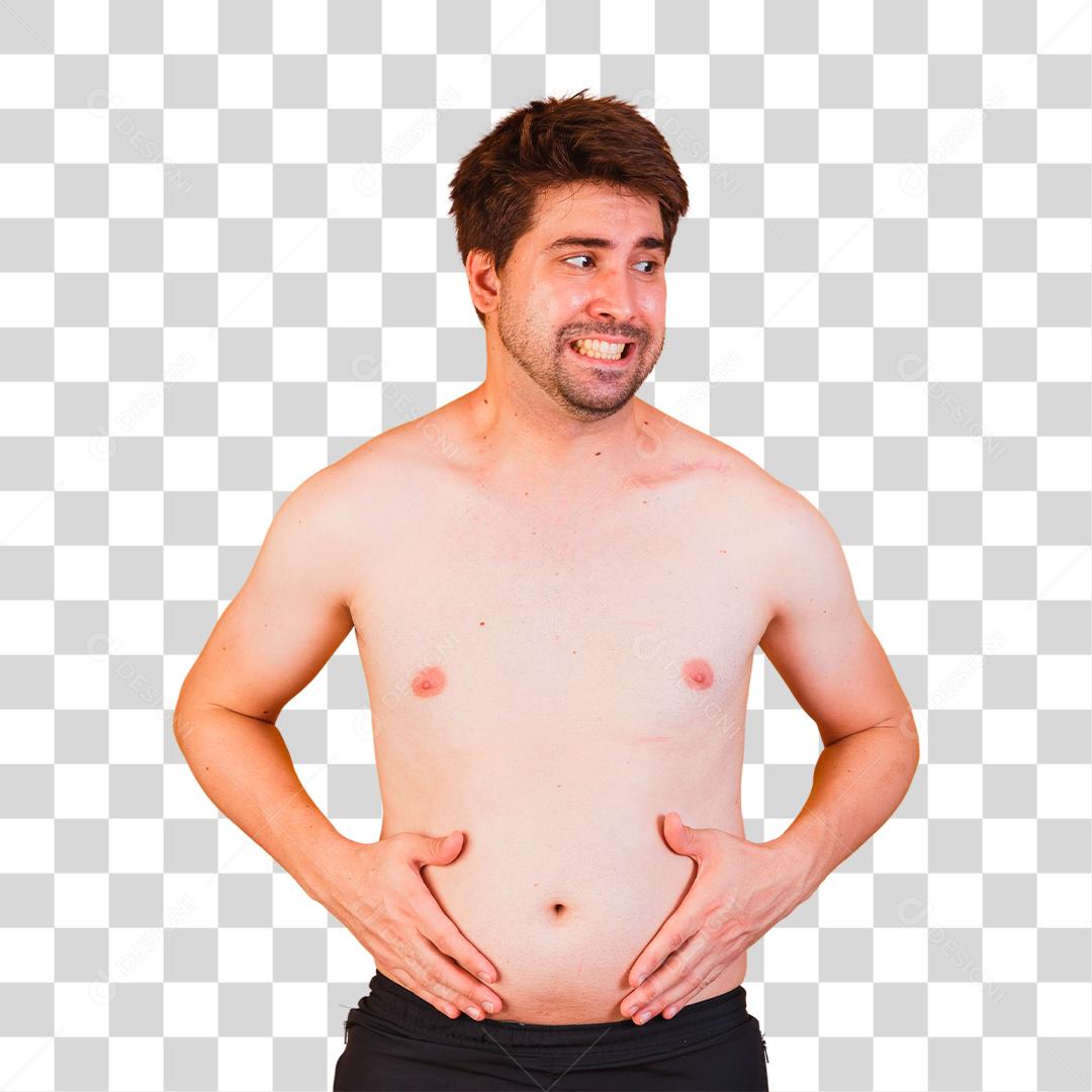 Homem tocando sua barriga gorda