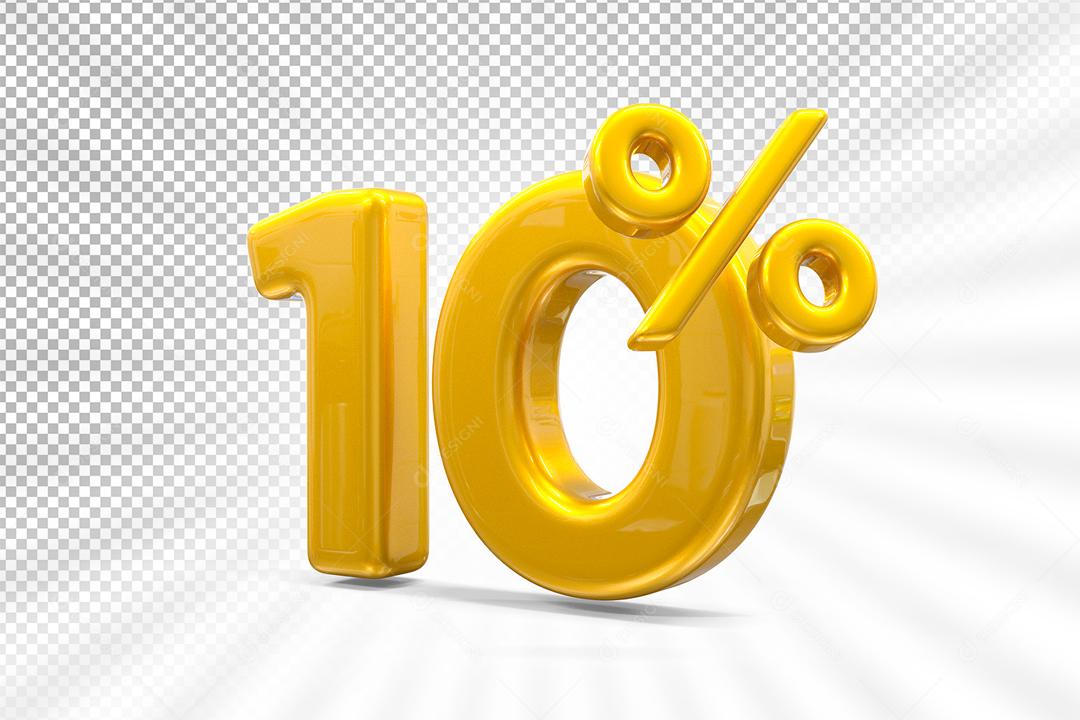 Número 10% por cento 3D Dourado para Composição PSD