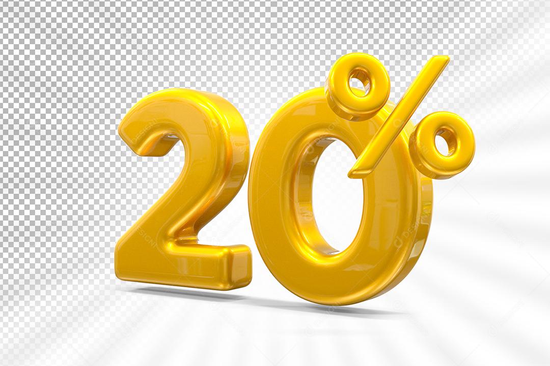 Número 20% por cento 3D Dourado para Composição PSD