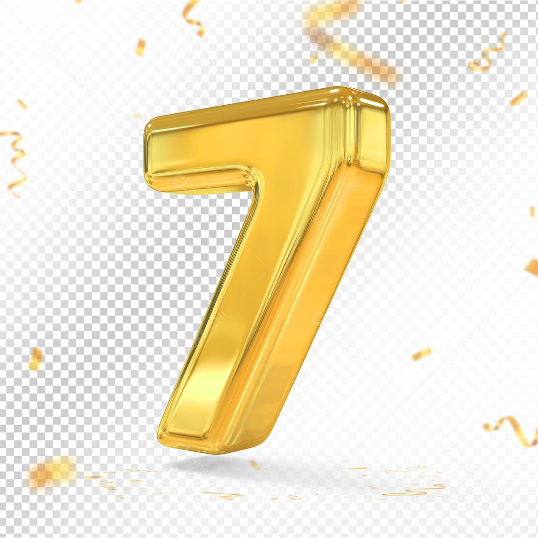 Número 7 Dourado 3D Para composição PSD