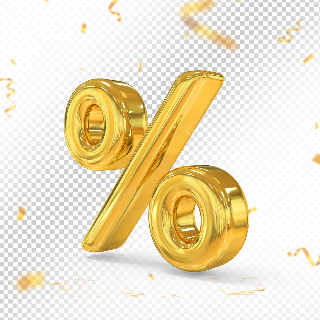 Porcentagem 3D Dourado Elemento Para Composição PSD