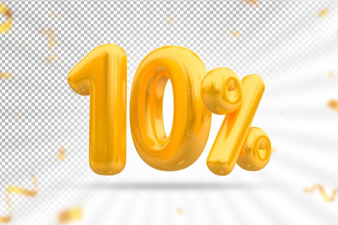 3D Number 10% Golden Element For Composition PSD