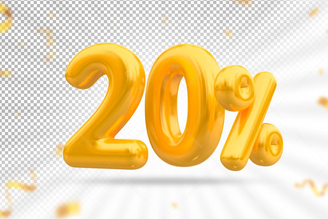 Número 3D 20% Dourado Elemento Para Composição PSD