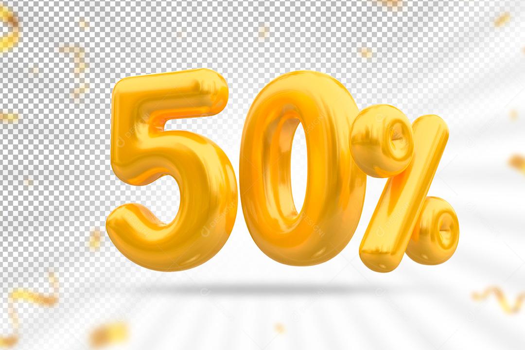 Número 3D 50% Dourado Elemento Para Composição PSD