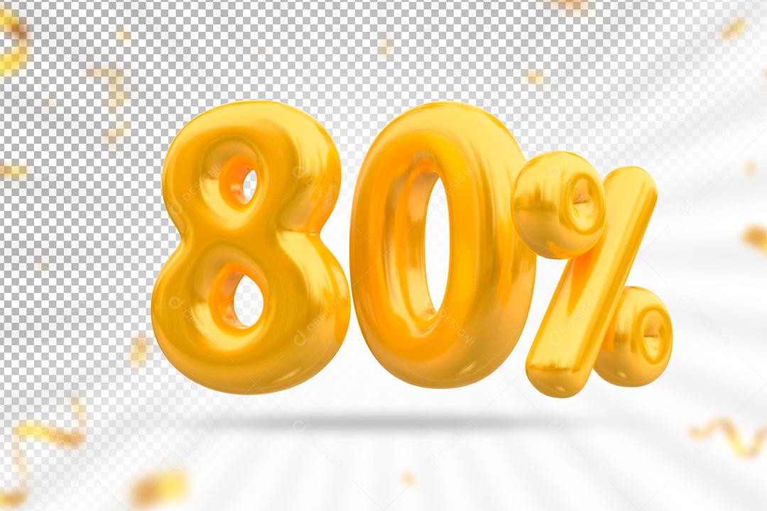 Número 3D 80% Dourado Elemento Para Composição PSD