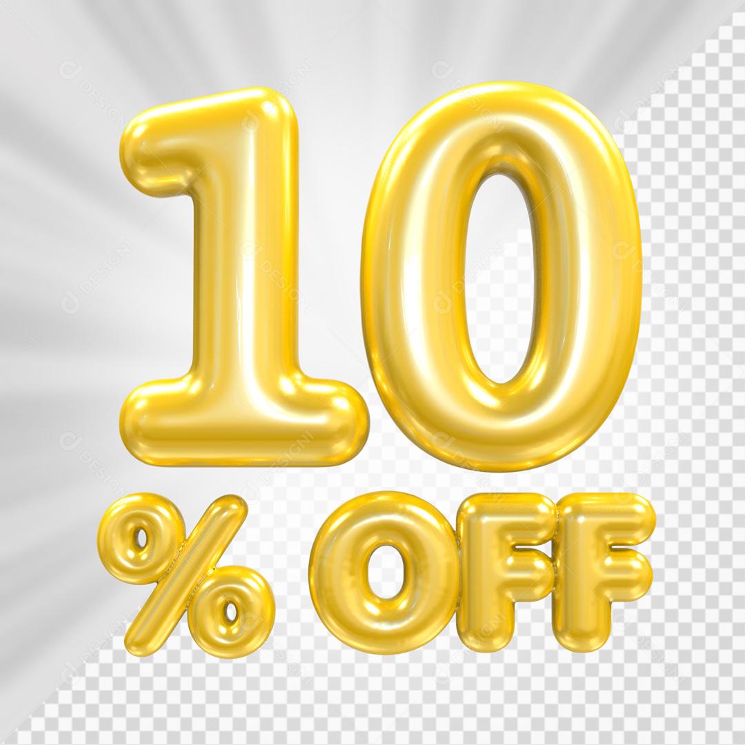 Número 3D 10% Off Dourado Elemento PSD