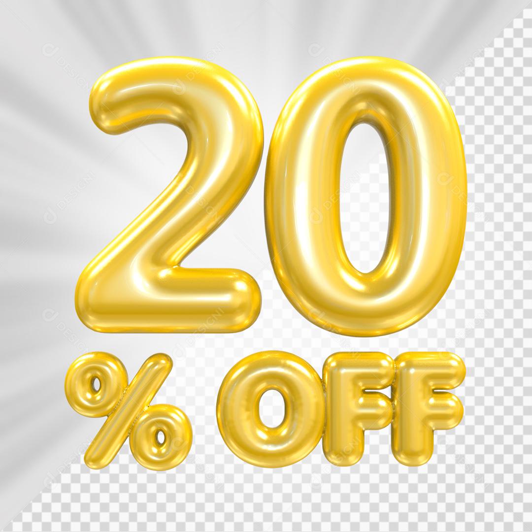 Número 3D 20% Off Dourado Elemento PSD