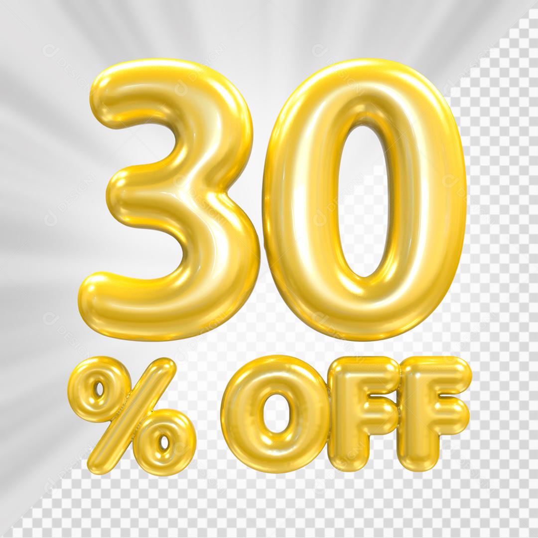 Número 3D 30% Off Dourado Elemento PSD