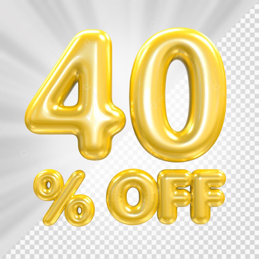 Número 3D 40% Off Dourado Elemento PSD