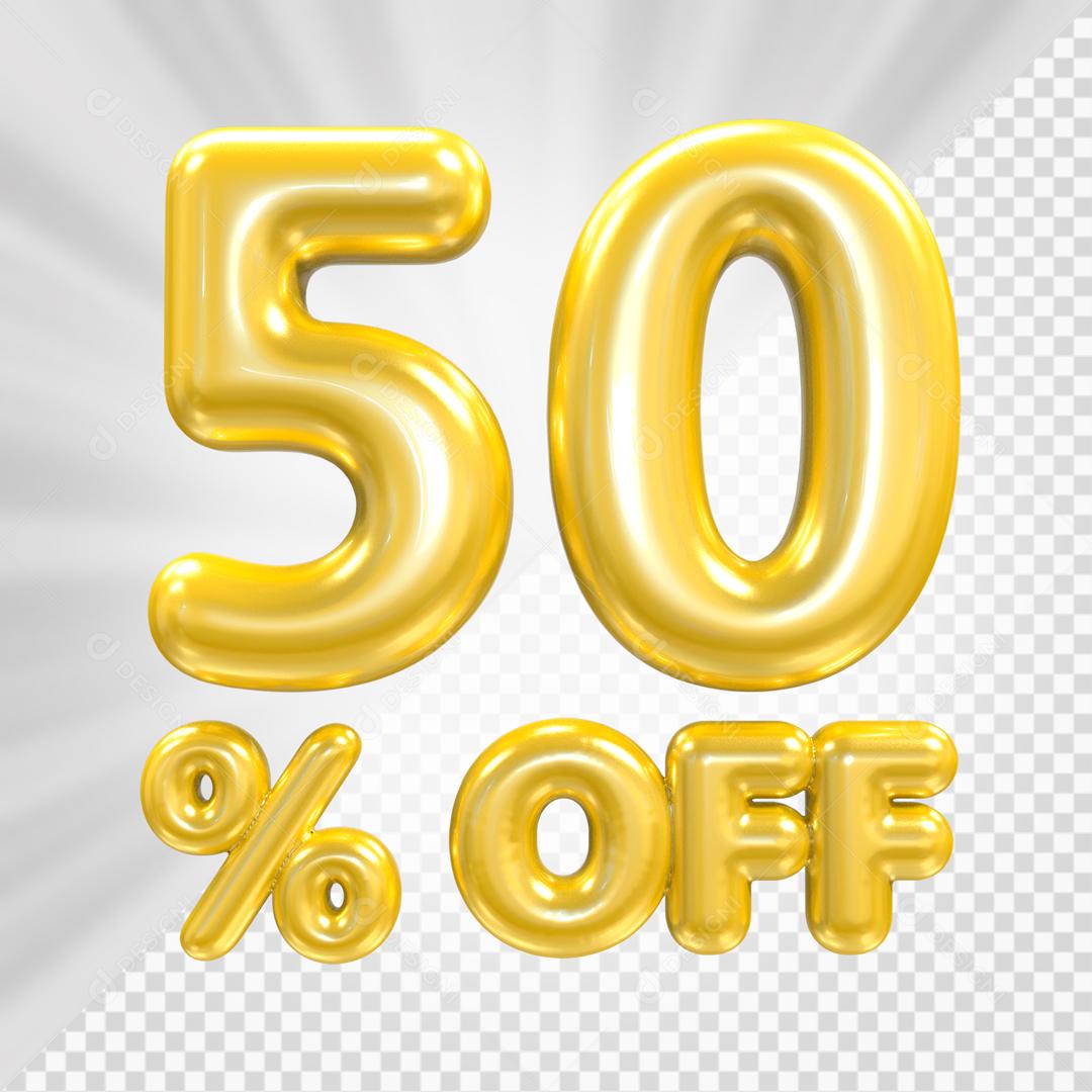 Número 3D 50% Off Dourado Elemento PSD