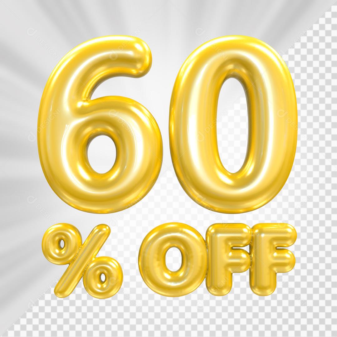 Número 3D 60% Off Dourado Elemento PSD