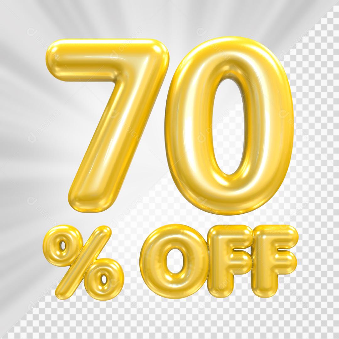 Número 3D 70% Off Dourado Elemento PSD