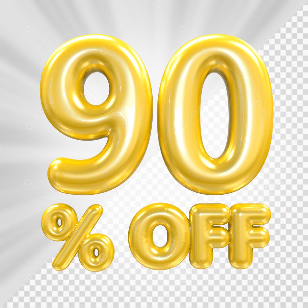 Número 3D 90% Off Dourado Elemento PSD