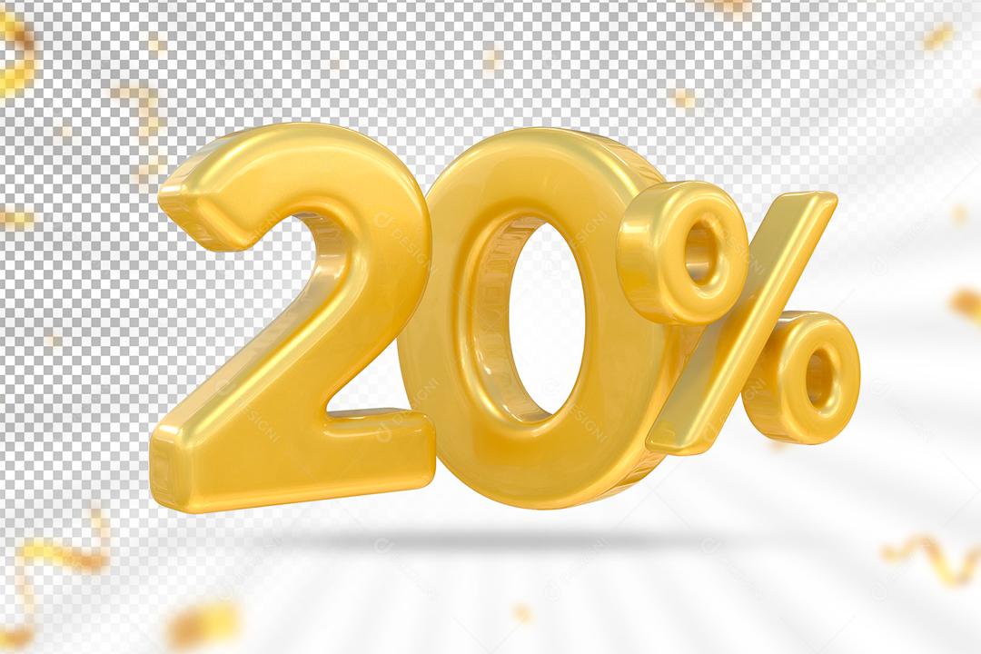 Número 3D 20% Dourado Elemento Para Composição PSD