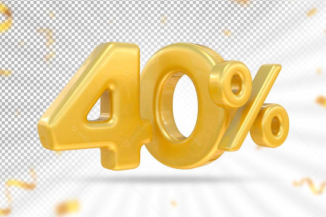 Número 3D 40% Dourado Elemento Para Composição PSD
