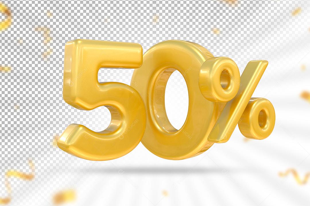 Número 3D 50% Dourado Elemento Para Composição PSD