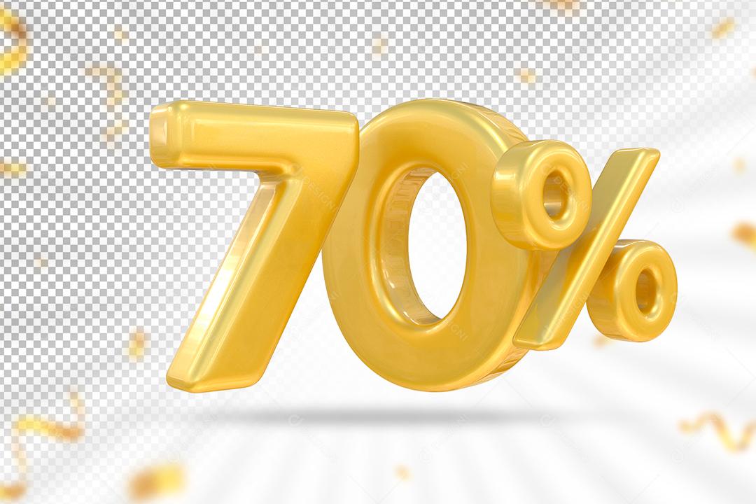 Número 3D 70% Dourado Elemento Para Composição PSD