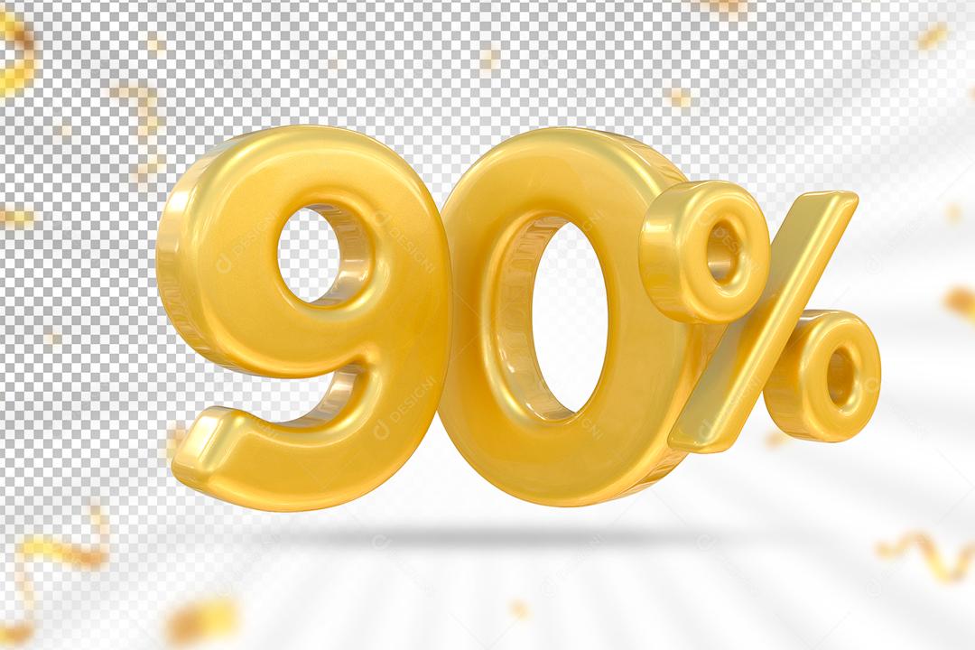 Número 3D 90% Dourado Elemento Para Composição PSD