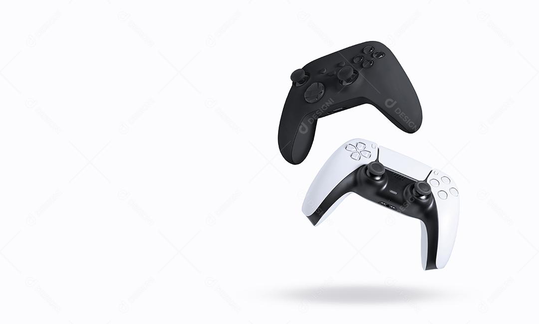 Controladores de jogo preto e branco no fundo branco