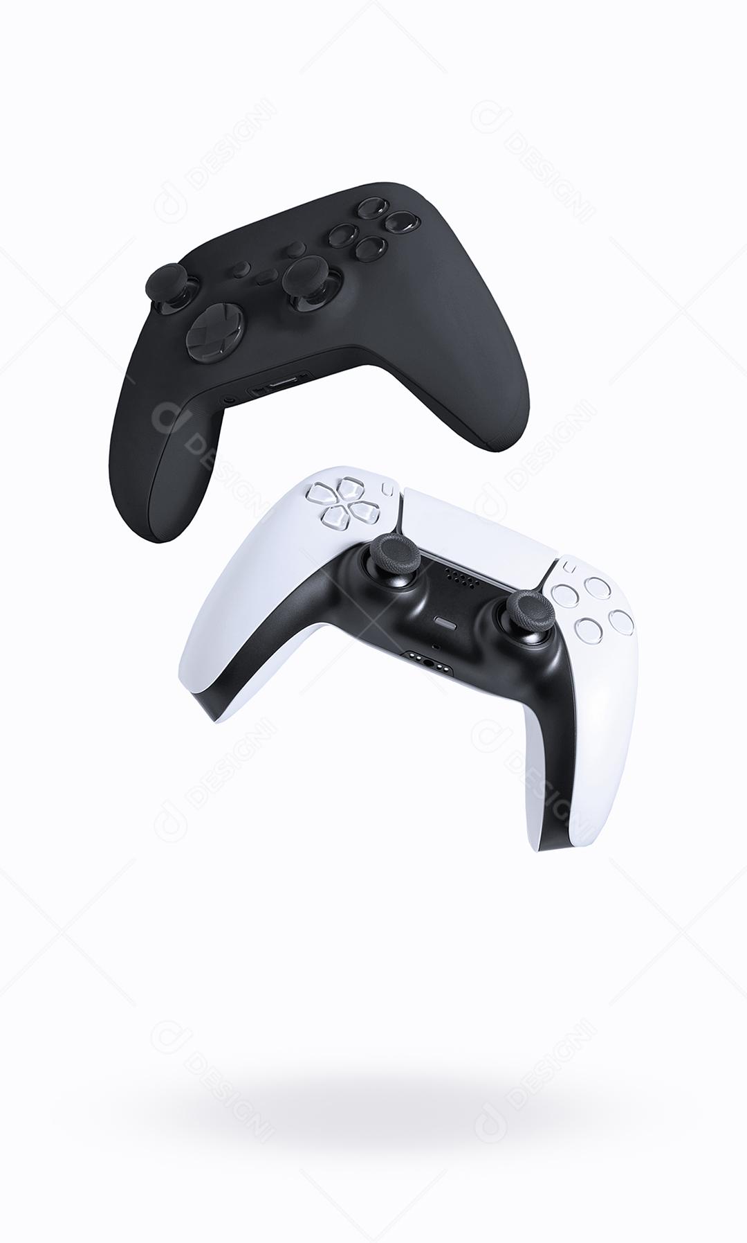 Controladores de jogo preto e branco no fundo branco