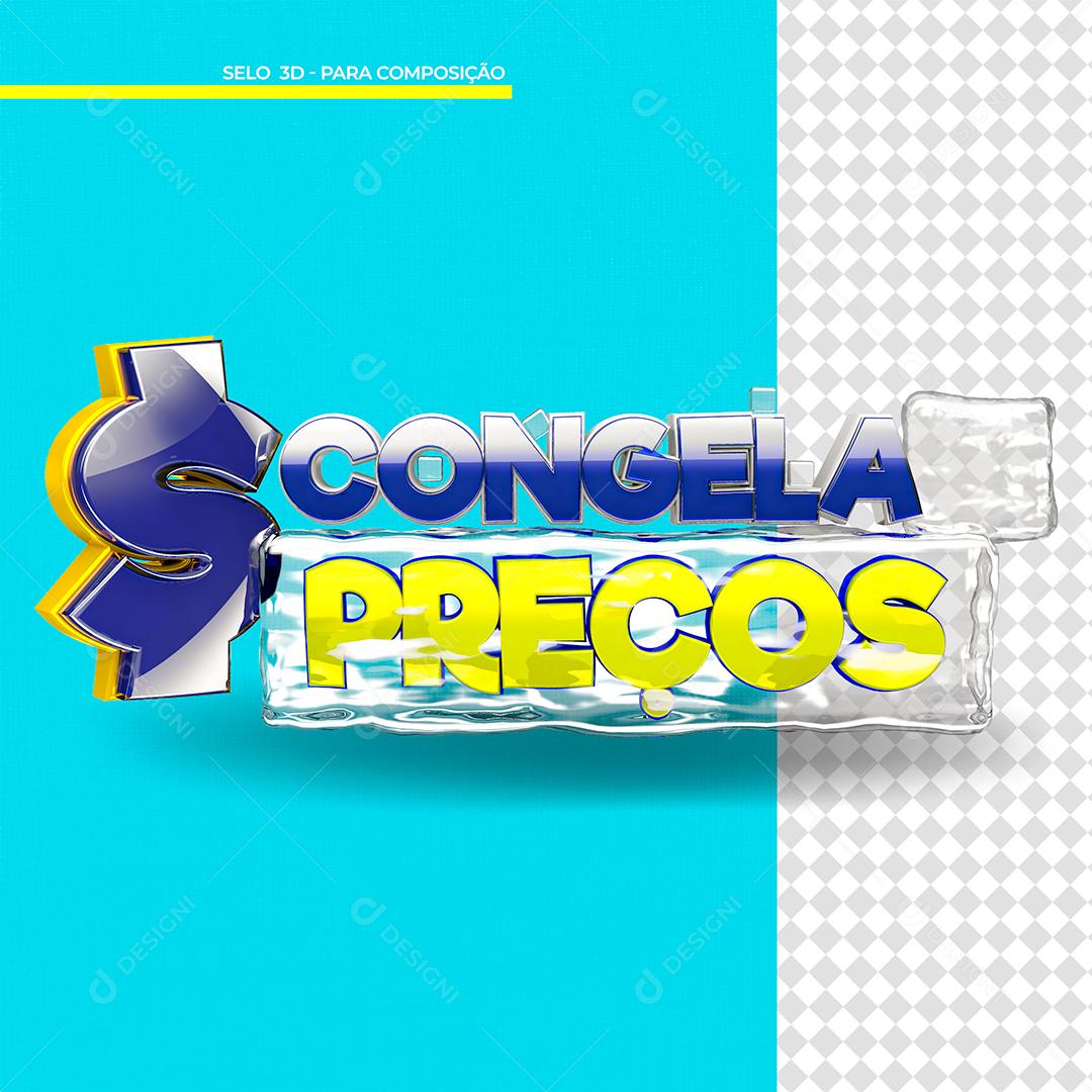 Congelar Preço Selo 3D Azul e Amarelo para Composição PSD