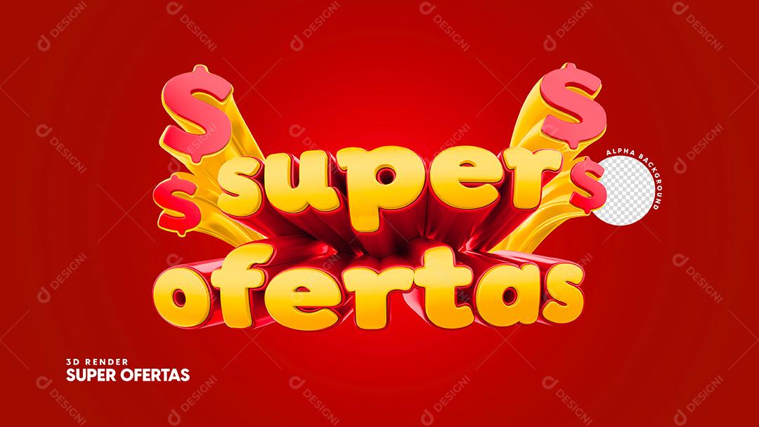 Super Ofertas Selo 3D Dourado e Vermelho para Composição PSD