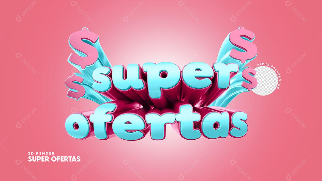 Super Ofertas Selo 3D Azul e Rosa para Composição PSD