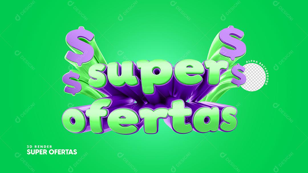 Super Ofertas Selo 3D Verde e Azul para Composição PSD