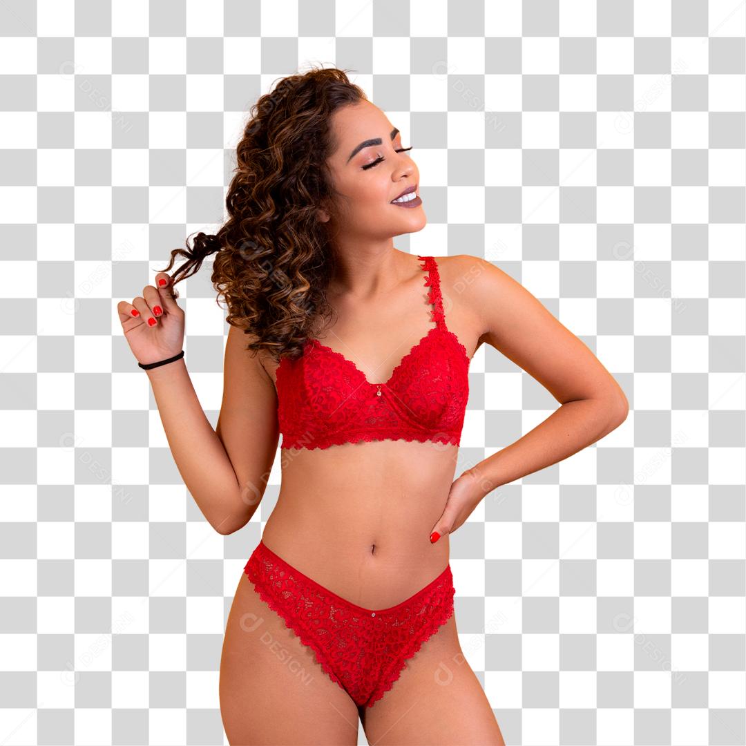 Mulher bonita em lingerie vermelha sexy