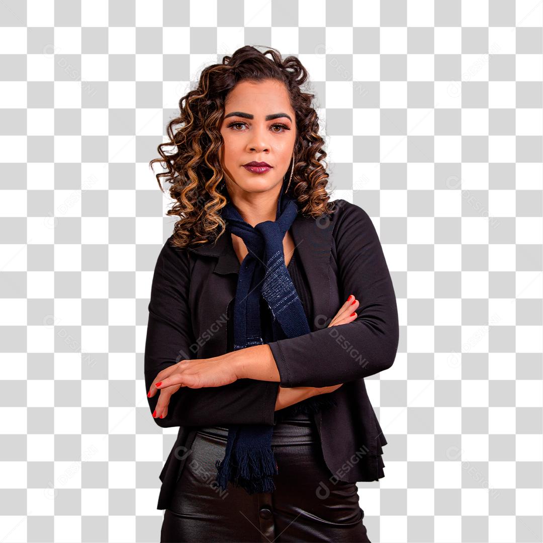 Linda Mulher Afro de negócios com os braços cruzados