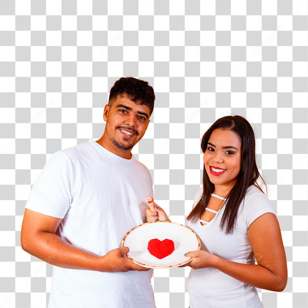 Casal de namorados com caixa de doces fazendo surpresa